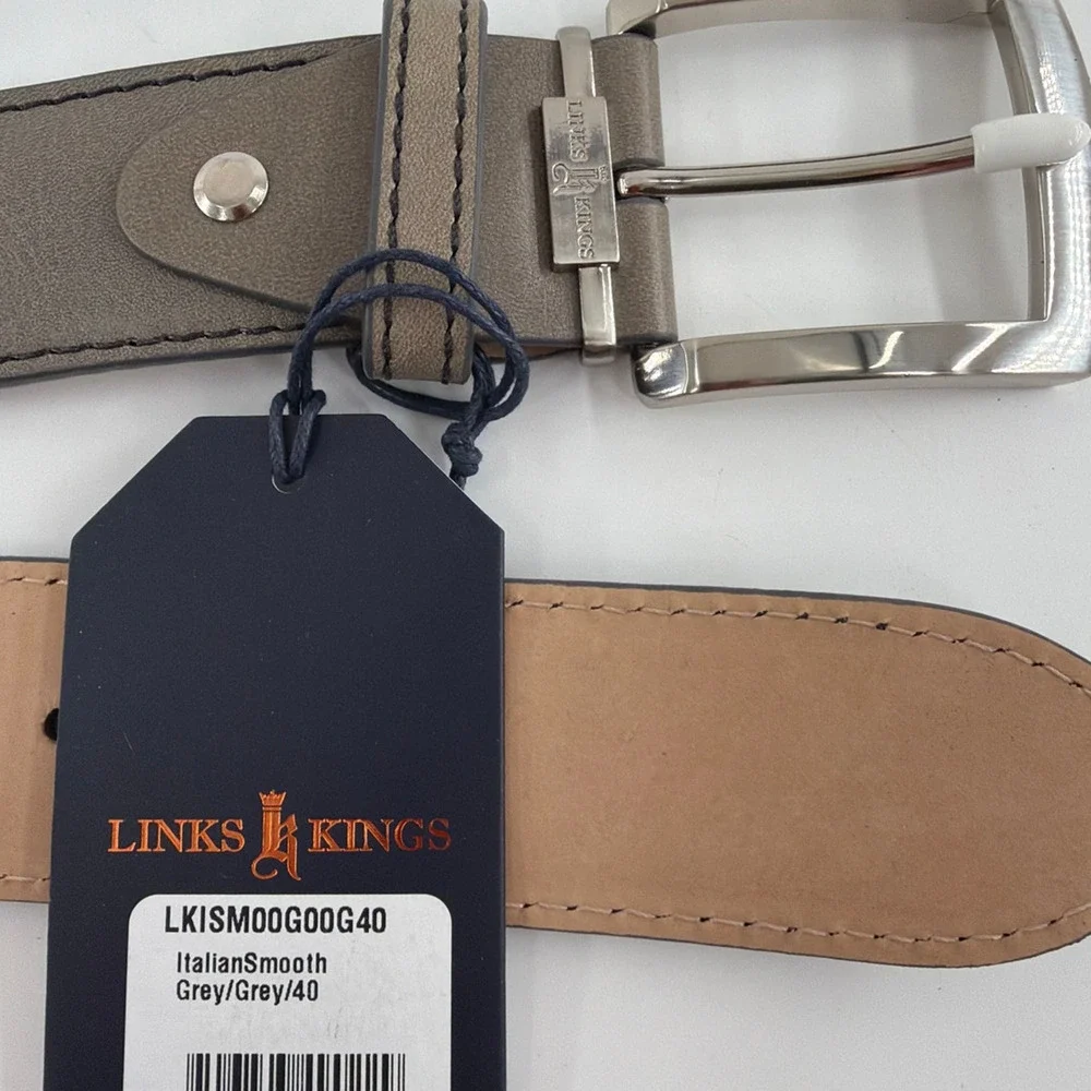 Links and Kings Men's Gray Leather Italian Smooth Belt Size 40
